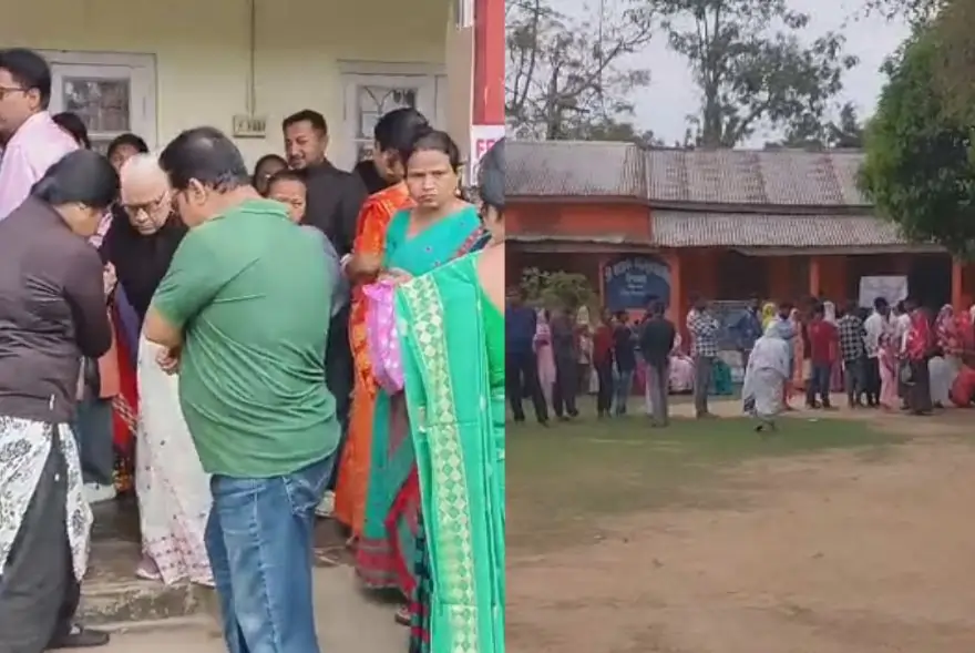 ৭ বজাৰ লগে লগে আৰম্ভ হ’ল ভোটদান প্ৰক্ৰিয়া, ভোটকেন্দ্ৰত ভোটাৰৰ দীঘলীয়া শাৰী