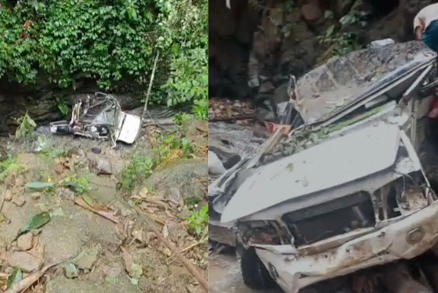ভয়ংকৰ; নিয়ন্ত্ৰণ হেৰুৱাই পাহাৰৰ পৰা দ’ খাৱৈত পৰিল যাত্ৰীবাহী বাহন